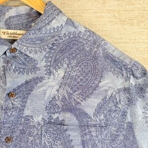 Caribbean Silk Blend Mens 3XT Blue Paisley Short Sleeve Hawaiian Camp Shirt Tall